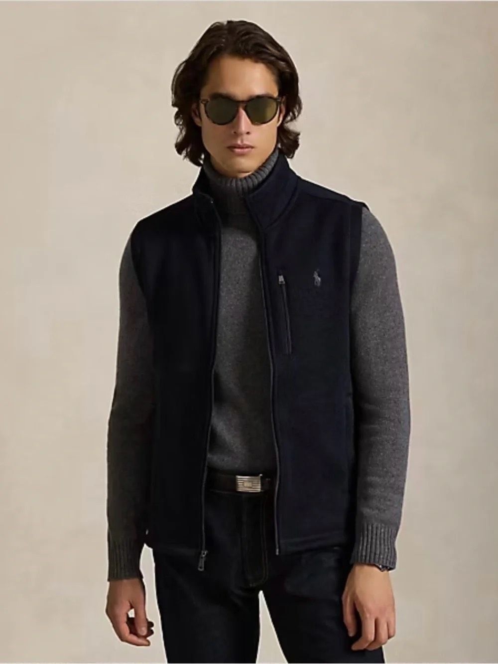 Polo Ralph Lauren Performance Navy Blue Fleece Full-Zip Sweater Vest Size Large